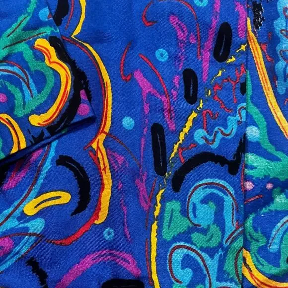 Vintage Women’s M Abstract Open Light Weight Jacket Blue Purple 90s Art Print - Picture 3 of 6